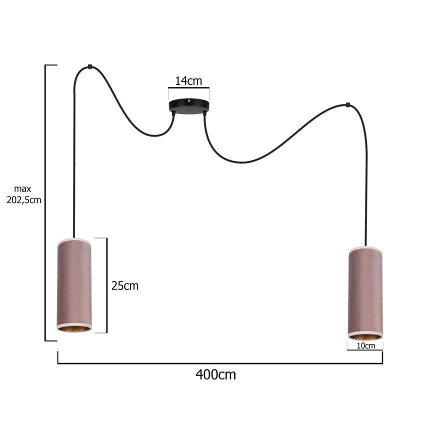Hanglamp aan een koord AVALO 2xE27/60W/230V spin roze/koper