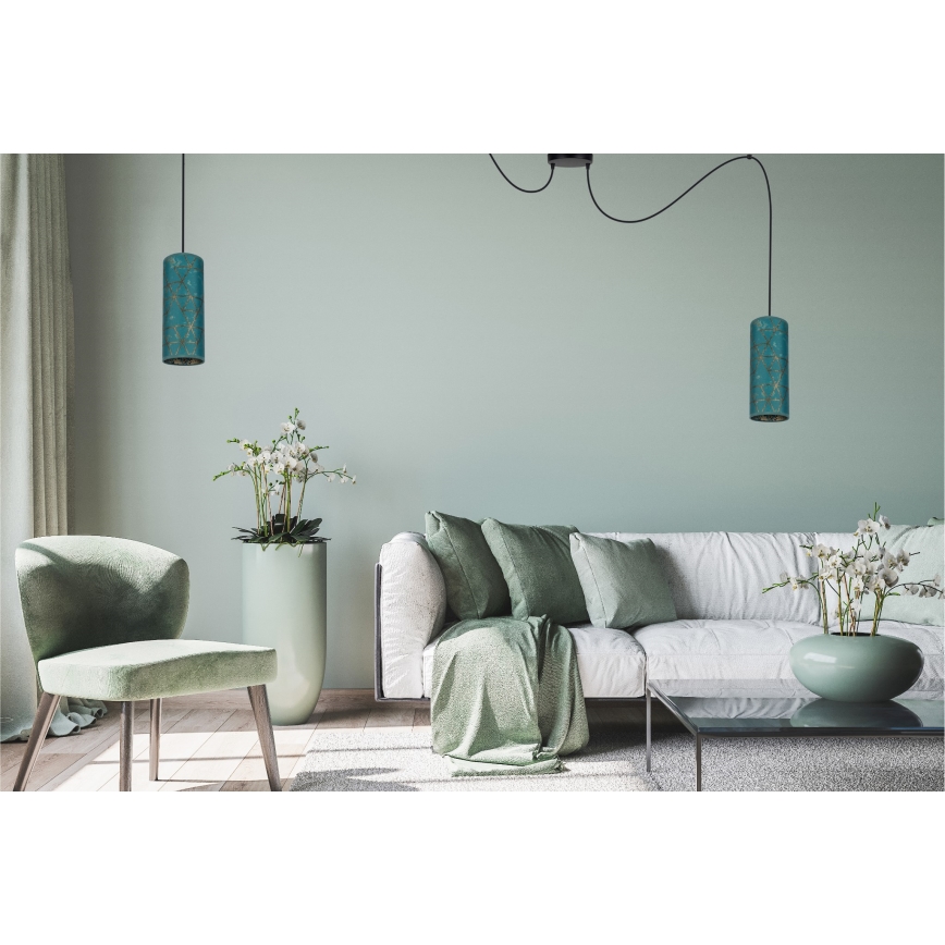 Hanglamp aan een koord AVALO 2xE27/60W/230V spin turquoise/goud