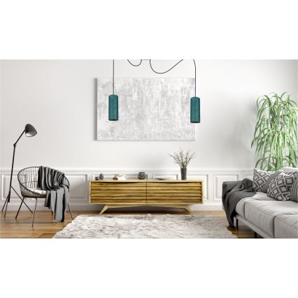 Hanglamp aan een koord AVALO 2xE27/60W/230V spin turquoise/goud