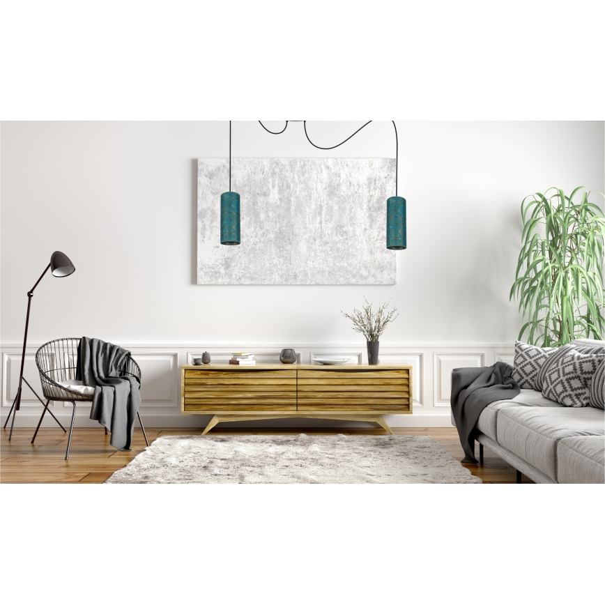 Hanglamp aan een koord AVALO 2xE27/60W/230V spin turquoise/goud