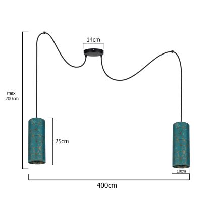 Hanglamp aan een koord AVALO 2xE27/60W/230V spin turquoise/goud