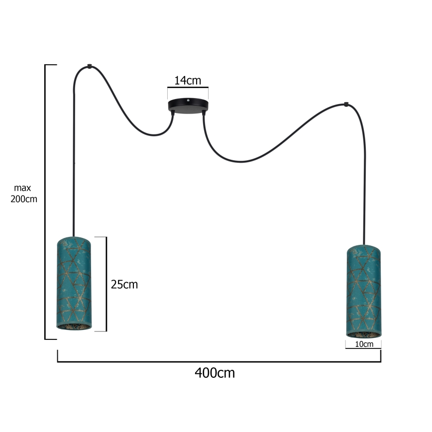 Hanglamp aan een koord AVALO 2xE27/60W/230V spin turquoise/goud