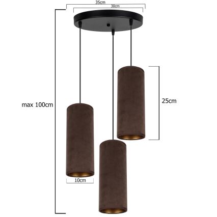 Hanglamp aan een koord AVALO 3xE27/60W/230V diameter 35 cm bruin