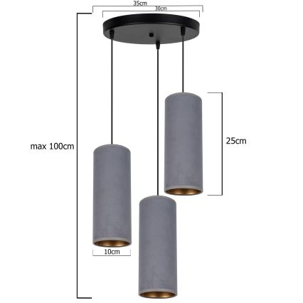 Hanglamp aan een koord AVALO 3xE27/60W/230V diameter 35 cm grijs