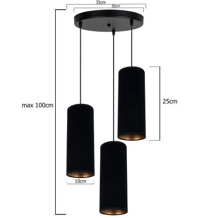 Hanglamp aan een koord AVALO 3xE27/60W/230V diameter 35 cm zwart