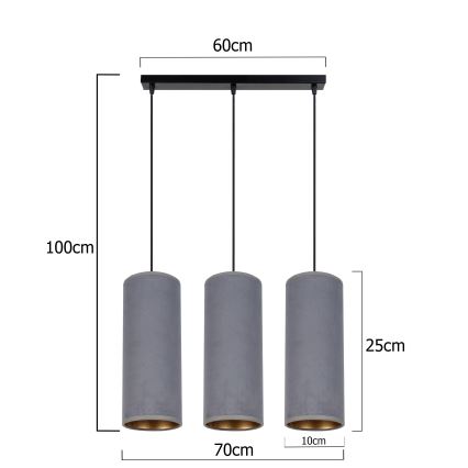 Hanglamp aan een koord AVALO 3xE27/60W/230V grijs