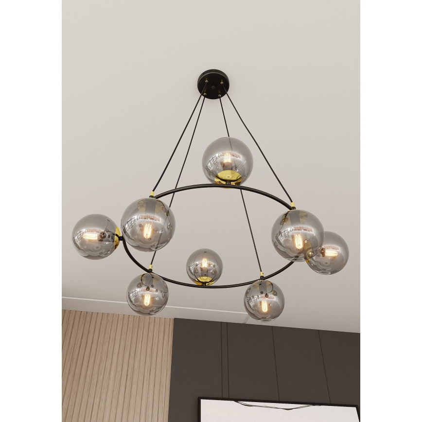 Hanglamp aan een koord AZURA 8xE14/10W/230V zwart/grijs