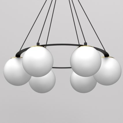Hanglamp aan een koord BALLO 6xE27/15W/230V zwart/wit