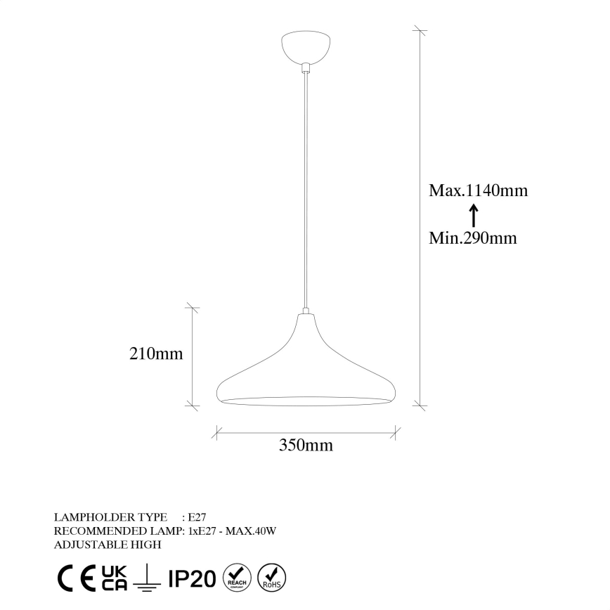 Hanglamp aan een koord BAREK 1xE27/40W/230V grijs