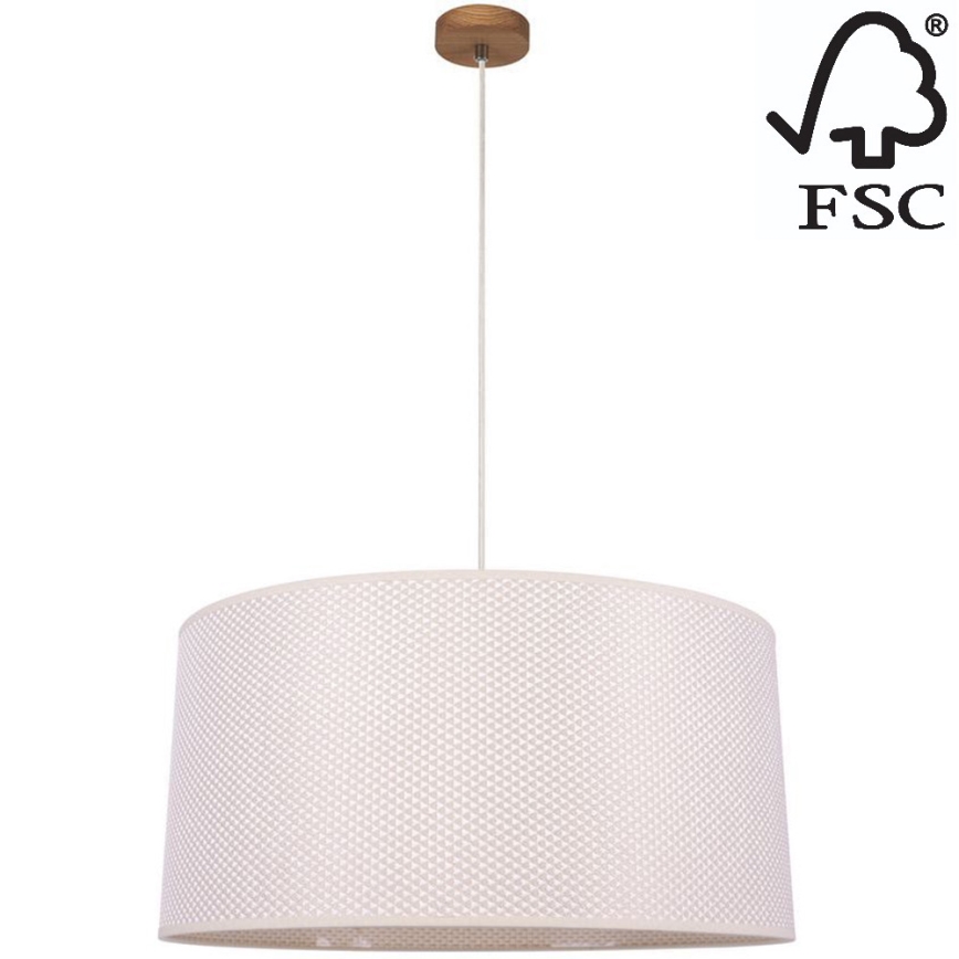 Hanglamp aan een koord BENITA 1xE27/40W/230V crème/eiken – FSC gecertificeerd