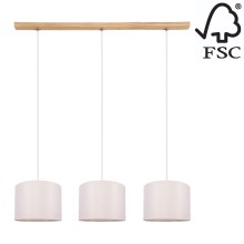 Hanglamp aan een koord BENITA 3xE27/40W/230V crème/eiken – FSC gecertificeerd