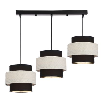Hanglamp aan een koord BENTA 3xE27/40W/230V zwart/crème