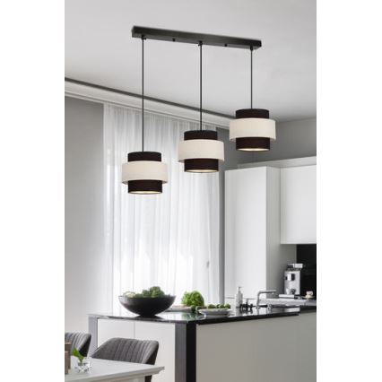 Hanglamp aan een koord BENTA 3xE27/40W/230V zwart/crème