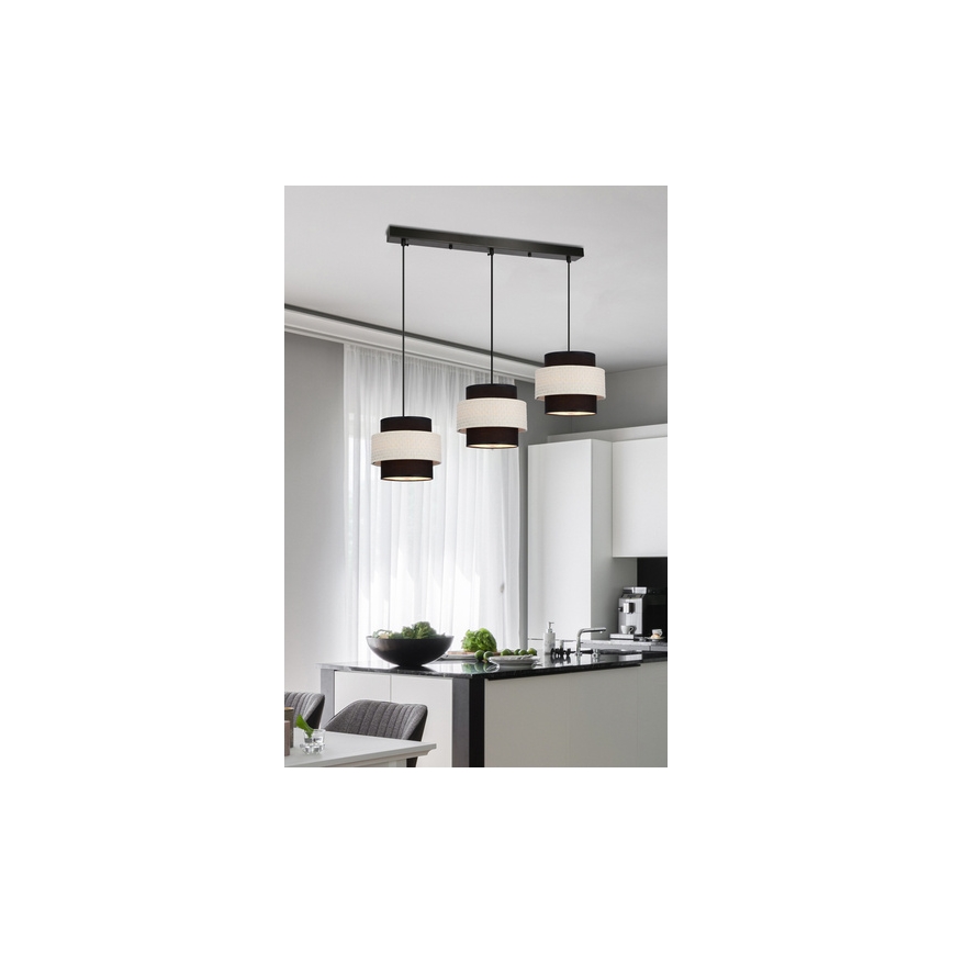 Hanglamp aan een koord BENTA 3xE27/40W/230V zwart/crème