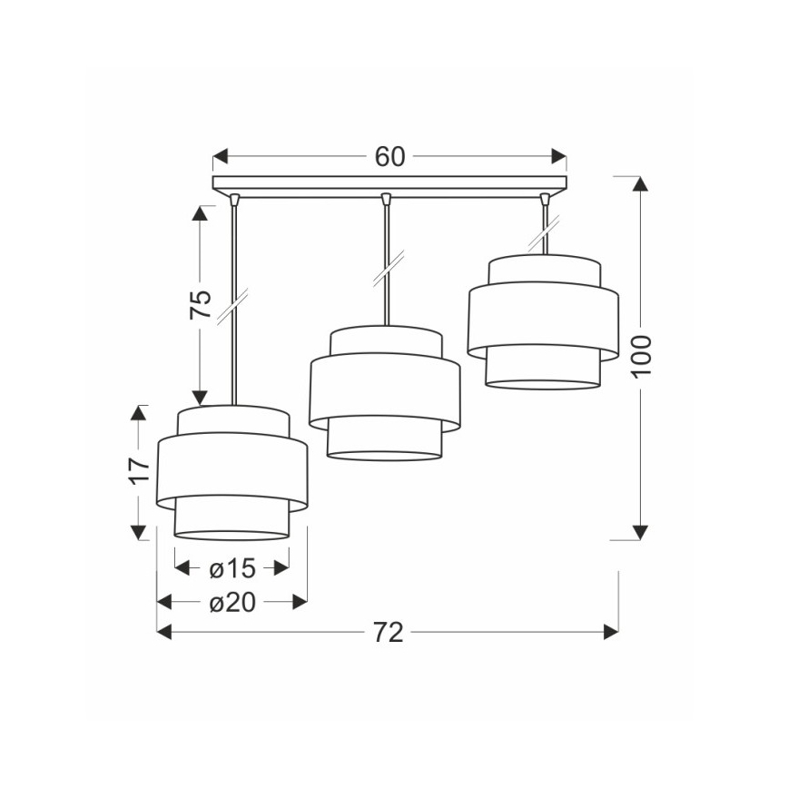 Hanglamp aan een koord BENTA 3xE27/40W/230V zwart/crème