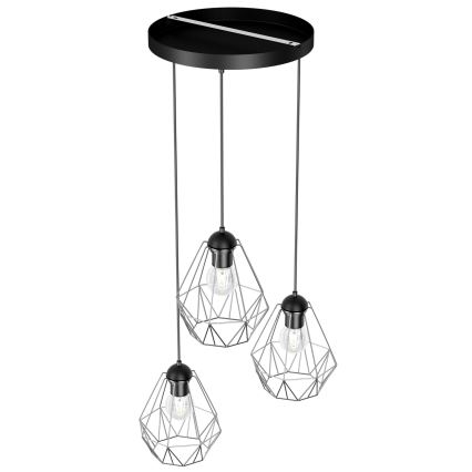 Hanglamp aan een koord BERGEN 3xE27/60W/230V zwart/glanzend chroom 