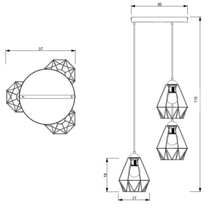 Hanglamp aan een koord BERGEN 3xE27/60W/230V zwart/glanzend chroom 