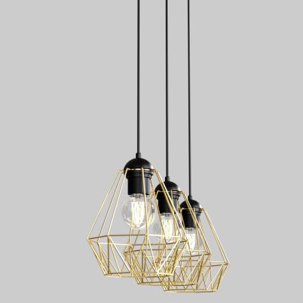 Hanglamp aan een koord BERGEN 3xE27/60W/230V zwart/goud