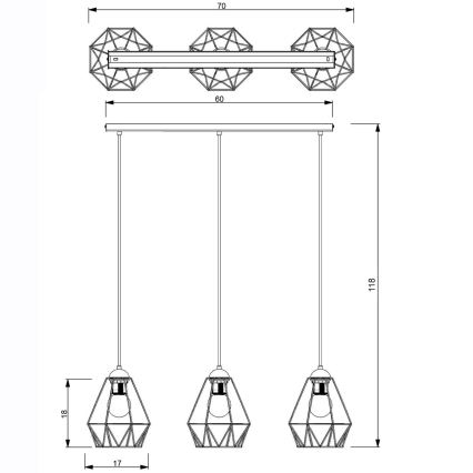 Hanglamp aan een koord BERGEN 3xE27/60W/230V zwart