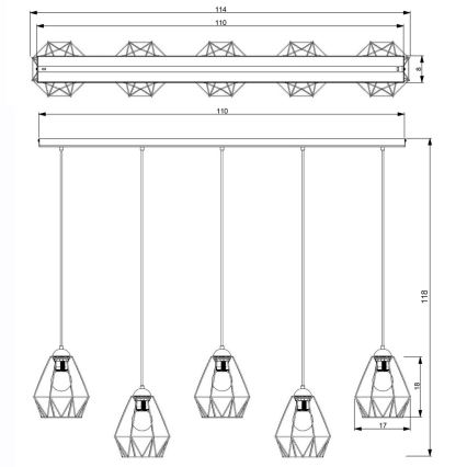 Hanglamp aan een koord BERGEN 5xE27/60W/230V zwart/glanzend chroom 