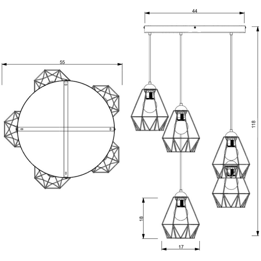 Hanglamp aan een koord BERGEN 5xE27/60W/230V zwart/glanzend chroom 