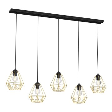 Hanglamp aan een koord BERGEN 5xE27/60W/230V zwart/goud