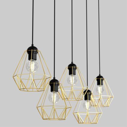 Hanglamp aan een koord BERGEN 5xE27/60W/230V zwart/goud