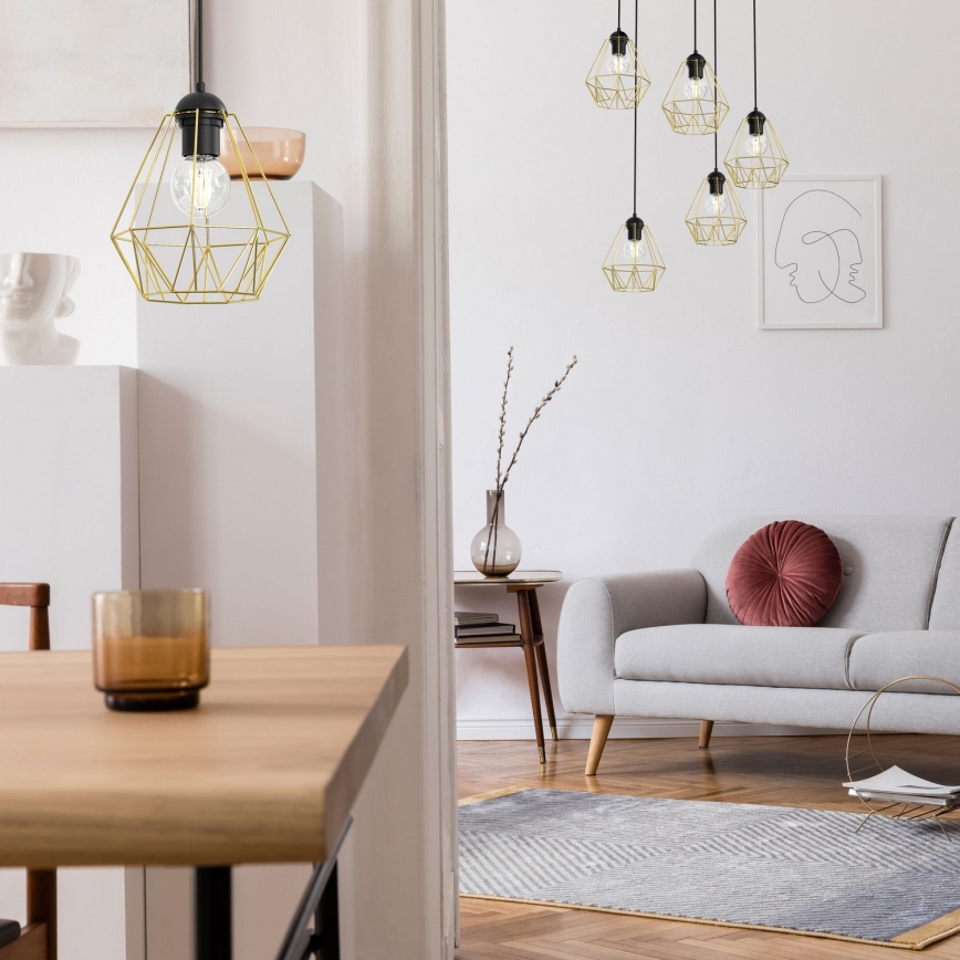 Hanglamp aan een koord BERGEN 5xE27/60W/230V zwart/gouden