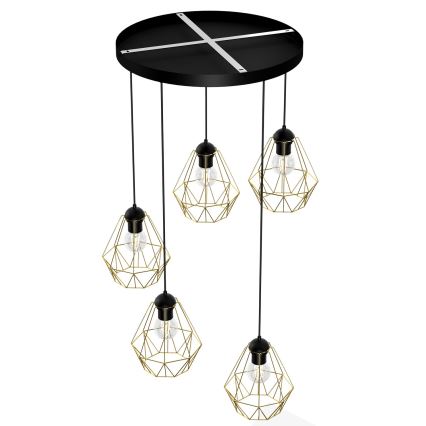 Hanglamp aan een koord BERGEN 5xE27/60W/230V zwart/gouden