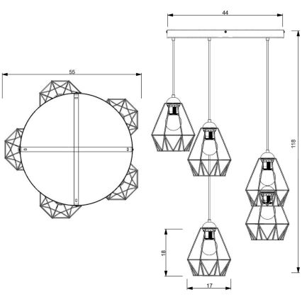 Hanglamp aan een koord BERGEN 5xE27/60W/230V zwart/gouden