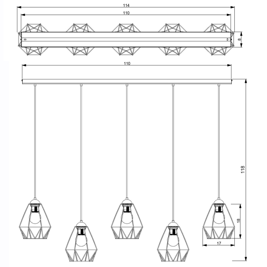 Hanglamp aan een koord BERGEN 5xE27/60W/230V zwart