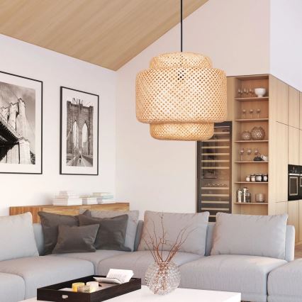 Hanglamp aan een koord BERTA 1xE27/20W/230V diameter 50 cm bamboe