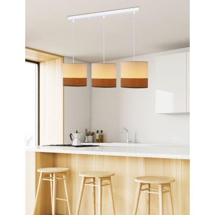 Hanglamp aan een koord BIANCO 3xE27/40W/230V wit/bruin