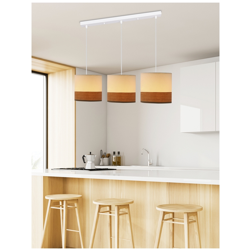 Hanglamp aan een koord BIANCO 3xE27/40W/230V wit/bruin