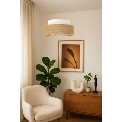 Hanglamp aan een koord BOHO 1xE27/60W/230V diameter 40 cm wit/beige