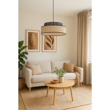 Hanglamp aan een koord BOHO 1xE27/60W/230V diameter 40 cm zwart/rotan