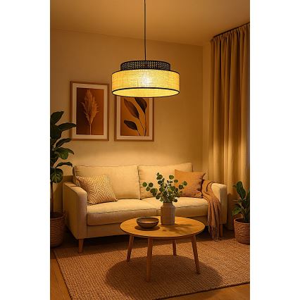 Hanglamp aan een koord BOHO 1xE27/60W/230V diameter 40 cm zwart/rotan