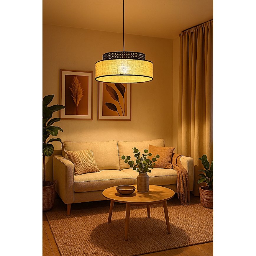 Hanglamp aan een koord BOHO 1xE27/60W/230V diameter 40 cm zwart/rotan