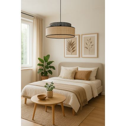 Hanglamp aan een koord BOHO 1xE27/60W/230V diameter 40 cm zwart/rotan