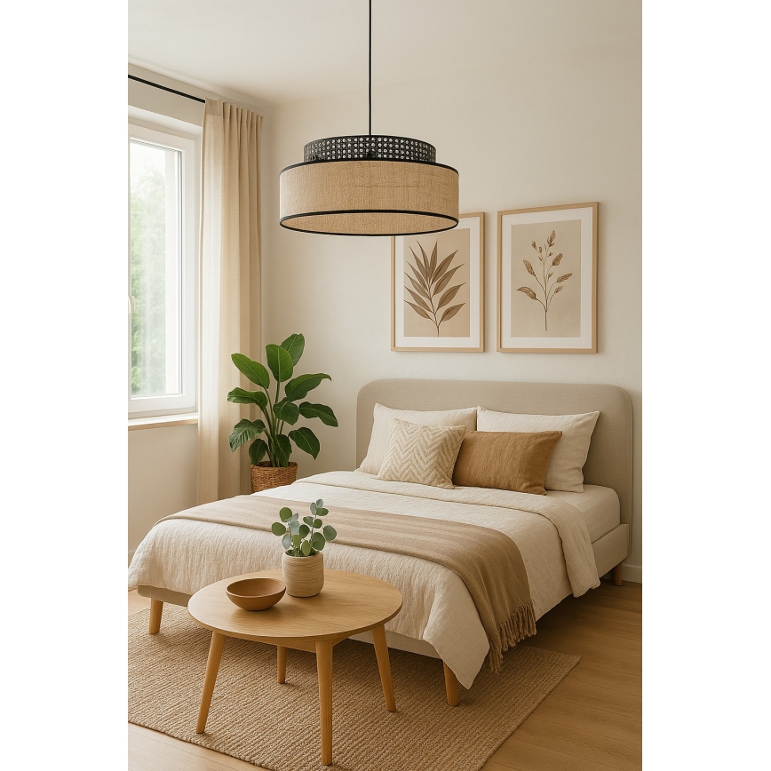 Hanglamp aan een koord BOHO 1xE27/60W/230V diameter 40 cm zwart/rotan