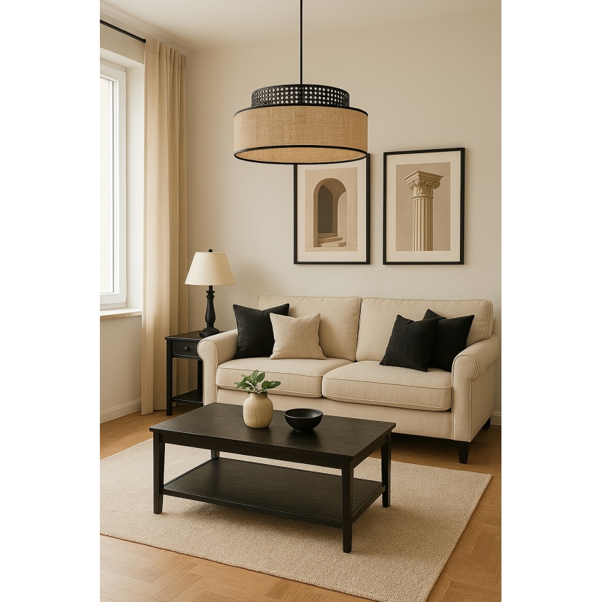 Hanglamp aan een koord BOHO 1xE27/60W/230V diameter 40 cm zwart/rotan