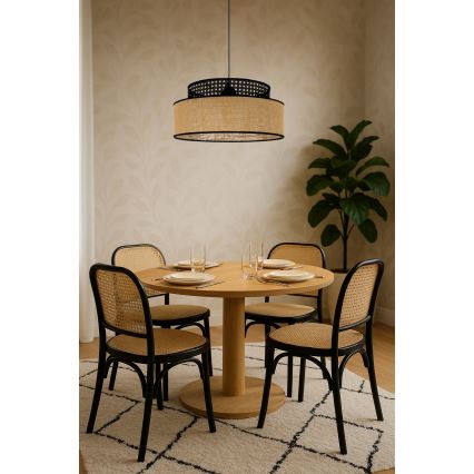 Hanglamp aan een koord BOHO 1xE27/60W/230V diameter 40 cm zwart/rotan