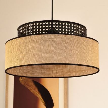 Hanglamp aan een koord BOHO 1xE27/60W/230V diameter 40 cm zwart/rotan