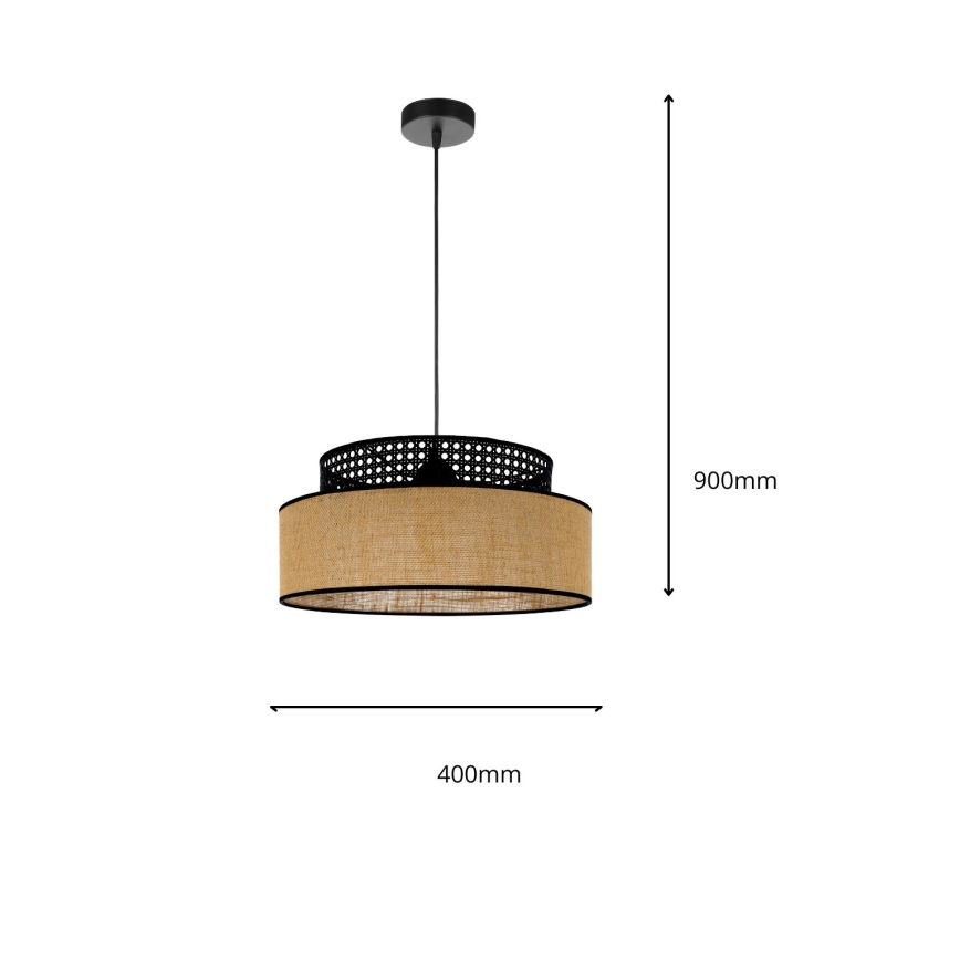 Hanglamp aan een koord BOHO 1xE27/60W/230V diameter 40 cm zwart/rotan
