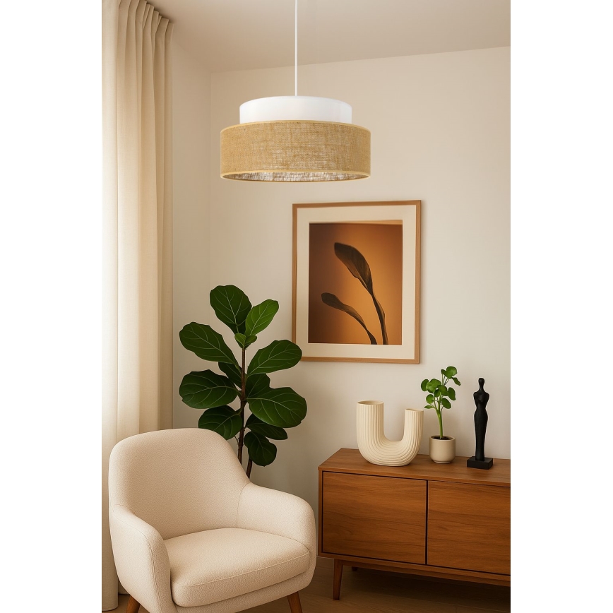 Hanglamp aan een koord BOHO 1xE27/60W/230V wit/beige