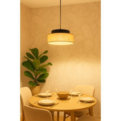 Hanglamp aan een koord BOHO 1xE27/60W/230V zwart/beige
