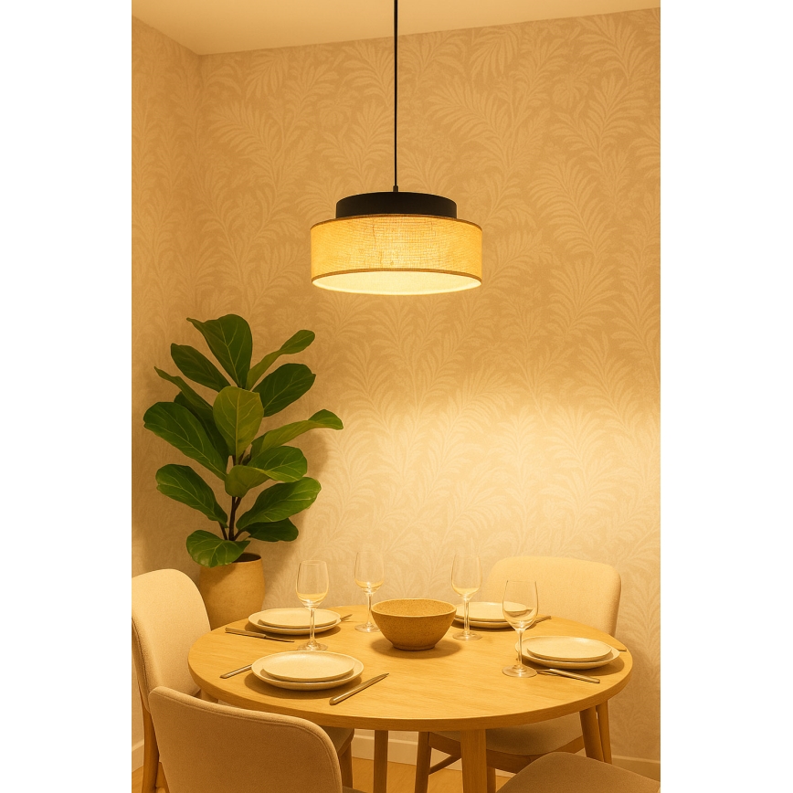 Hanglamp aan een koord BOHO 1xE27/60W/230V zwart/beige