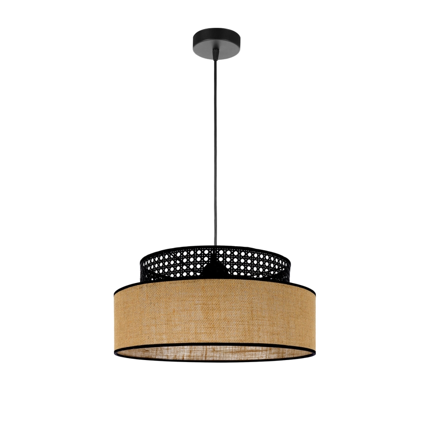 Hanglamp aan een koord BOHO 1xE27/60W/230V zwart/rotan