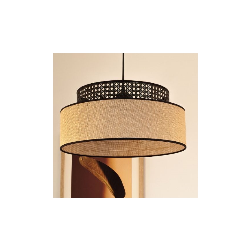 Hanglamp aan een koord BOHO 1xE27/60W/230V zwart/rotan