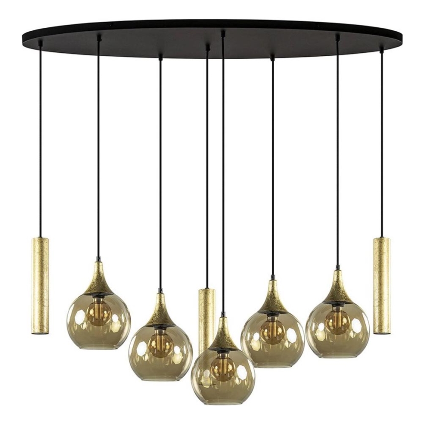 Hanglamp aan een koord CALYPSO 3xGU10/60W/230V + 5xE27/60W zwart/goud
